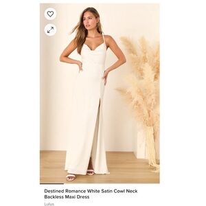 Destined Romance White Satin Cowl Neck Backless Maxi Dress
